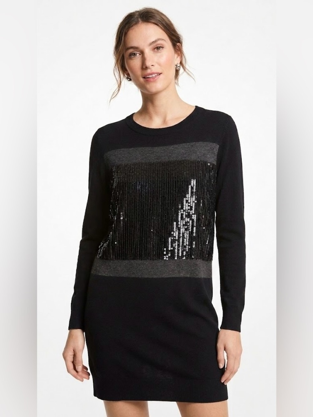 ✨Michael Kors Sequin Shimmer Knit Colorblock Dress | M | Quiet Luxury Cocktail✨